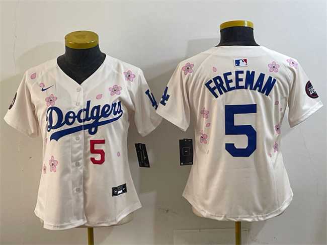 Women%27s Los Angeles Dodgers #5 Freddie Freeman Cream 2025 Tokyo Series Limited Stitched Jersey->mlb womens jerseys->MLB Jersey